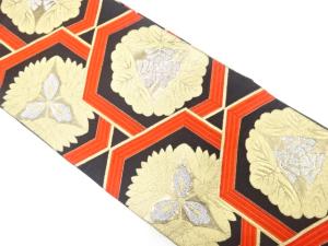 アンティーク　亀甲重ねに菊・桐模様織り出し袋帯（着用可）